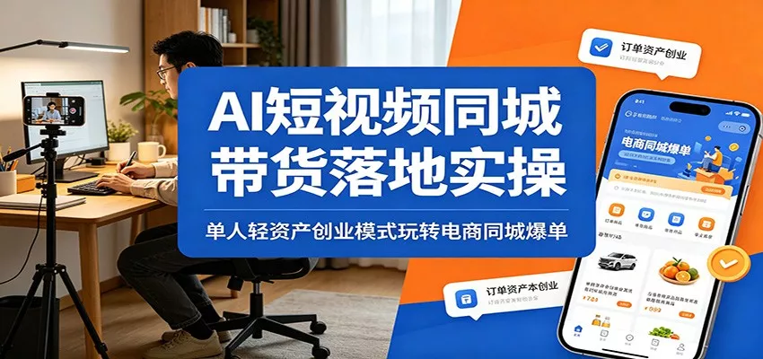 AI短视频同城带货落地实操：单人轻资产创业模式玩转电商同城爆单网创项目-知识付费-在线课程-自媒体创业-网络副业-优利资源优利资源网