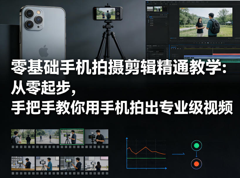 零基础手机拍摄剪辑精通教学：从零起步，手把手教你用手机拍出专业级视频网创项目-知识付费-在线课程-自媒体创业-网络副业-优利资源优利资源网