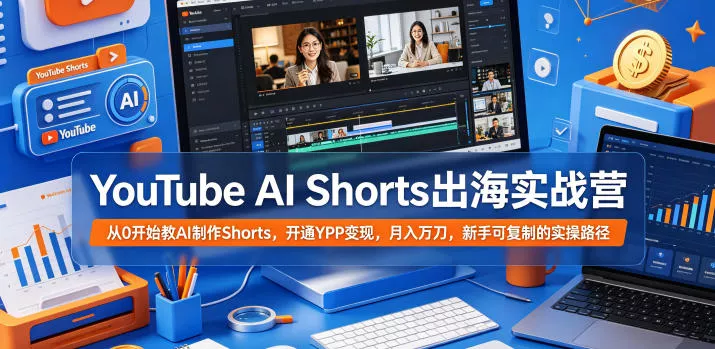 YouTube AI Shorts出海实战营，从0开始教AI制作Shorts，开通YPP变现，月入万刀，新手可复制的实操路径网创项目-知识付费-在线课程-自媒体创业-网络副业-优利资源优利资源网