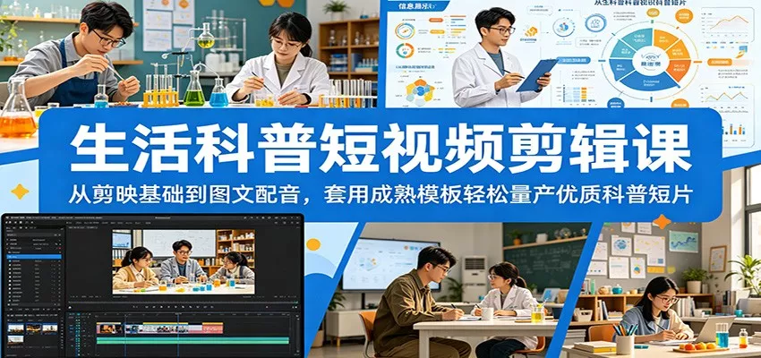 生活科普短视频剪辑课：从剪映基础到图文配音，套用成熟模板轻松量产优质科普短片网创项目-知识付费-在线课程-自媒体创业-网络副业-优利资源优利资源网