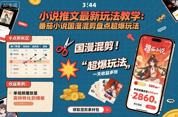 小说推文最新玩法教学，番茄小说国漫混剪盘点超爆玩法，全程干货，一天收益多张网创项目-知识付费-在线课程-自媒体创业-网络副业-优利资源优利资源网