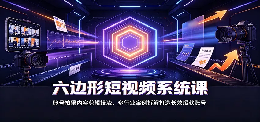 六边形短视频系统课：账号拍摄内容剪辑投流，多行业案例拆解打造长效爆款账号网创项目-知识付费-在线课程-自媒体创业-网络副业-优利资源优利资源网