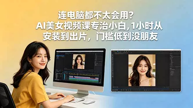 连电脑都不太会用？AI美女视频课专治小白，1小时从安装到出片，门槛低到没朋友网创项目-知识付费-在线课程-自媒体创业-网络副业-优利资源优利资源网