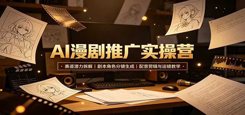 AI漫剧推广实操营：赛道潜力拆解，剧本角色分镜生成，配音剪辑与运镜教学网创项目-知识付费-在线课程-自媒体创业-网络副业-优利资源优利资源网