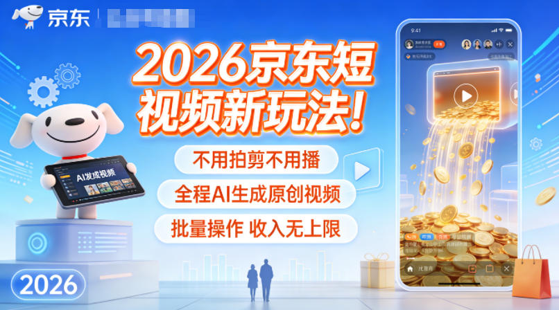 2026京东短视频新玩法！不用拍剪不用播，全程AI生成原创视频，批量操作收入无上限网创项目-知识付费-在线课程-自媒体创业-网络副业-优利资源优利资源网