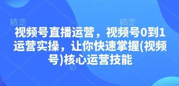 视频号直播运营，视频号0到1运营实操，让你快速掌握(视频号)核心运营技能网创项目-知识付费-在线课程-自媒体创业-网络副业-优利资源优利资源网
