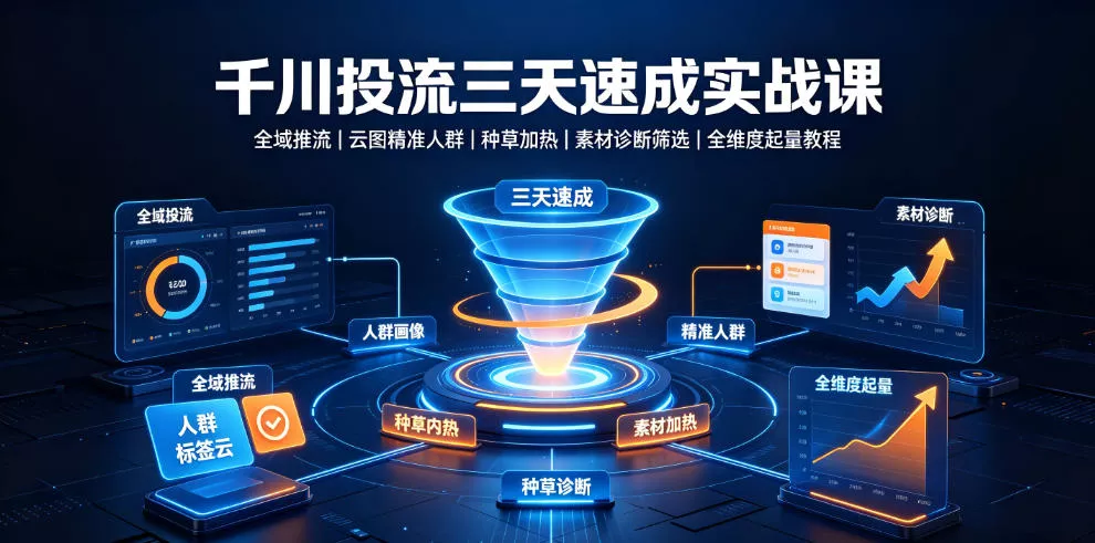 千川投流三天速成实战课｜全域推流、云图精准人群、种草加热、素材诊断筛选全维度起量教程网创项目-知识付费-在线课程-自媒体创业-网络副业-优利资源优利资源网
