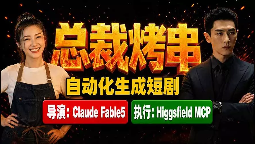 《总裁烤串》真人短剧全自动诞生！Claude Fable5 当导演，Higgsfield MCP 执行！网创项目-知识付费-在线课程-自媒体创业-网络副业-优利资源优利资源网