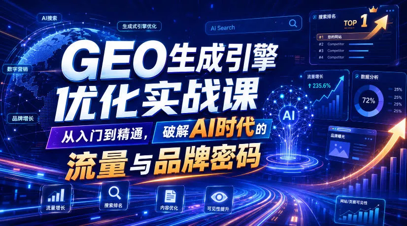 GEO生成引擎优化实战课，从入门到精通，破解AI时代的流量与品牌密码网创项目-知识付费-在线课程-自媒体创业-网络副业-优利资源优利资源网