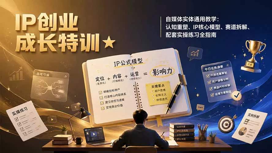 IP创业成长特训★自媒体实体通用教学：认知重塑、IP核心模型、赛道拆解、配套实操练习全指南网创项目-知识付费-在线课程-自媒体创业-网络副业-优利资源优利资源网
