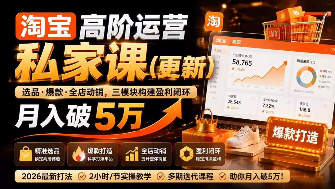 淘宝高阶运营私家课(更新26年网创项目-知识付费-在线课程-自媒体创业-网络副业-优利资源优利资源网