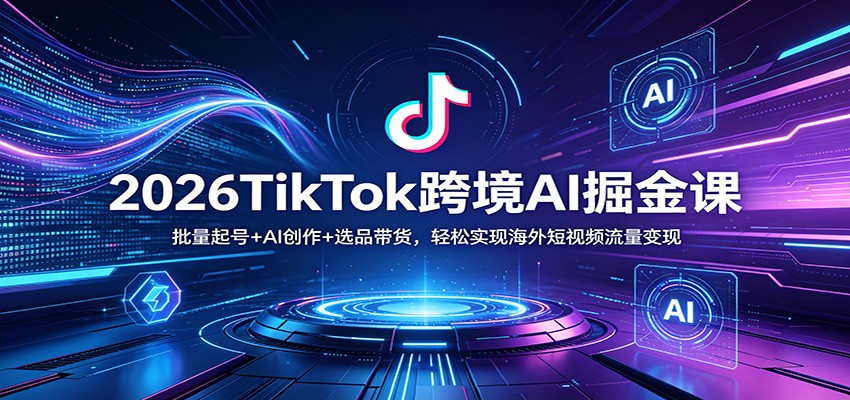 2026TikTok跨境AI掘金课：批量起号+AI创作+选品带货，轻松实现海外短视频流量变现网创项目-知识付费-在线课程-自媒体创业-网络副业-优利资源优利资源网