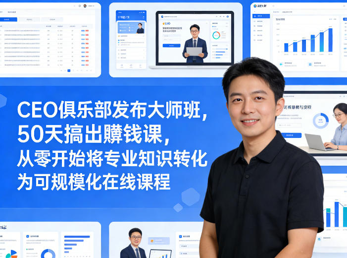 CEO俱乐部发布大师班，50天搞出賺钱课，从零开始将专业知识转化为可规模化在线课程网创项目-知识付费-在线课程-自媒体创业-网络副业-优利资源优利资源网