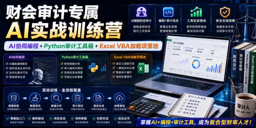 财会审计专属AI实战训练营｜AI协同编程+Python审计工具箱+Excel VBA加载项落地网创项目-知识付费-在线课程-自媒体创业-网络副业-优利资源优利资源网