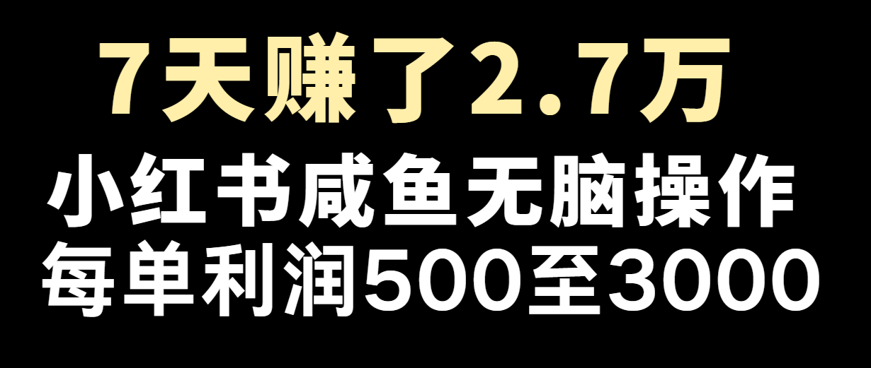 七天赚了2.7万！每单利润最少500+，轻松月入5万+小白有手就行网创项目-知识付费-在线课程-自媒体创业-网络副业-优利资源优利资源网