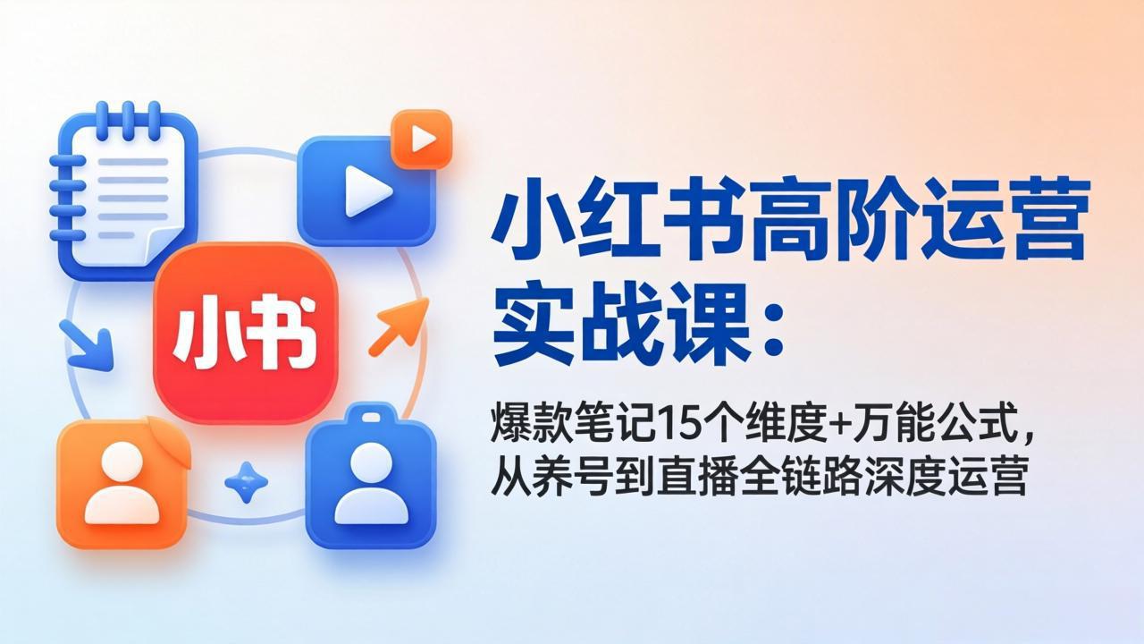 小红书高阶运营实战课：爆款笔记15个维度+万能公式，从养号到直播全链路深度运营网创项目-知识付费-在线课程-自媒体创业-网络副业-优利资源优利资源网