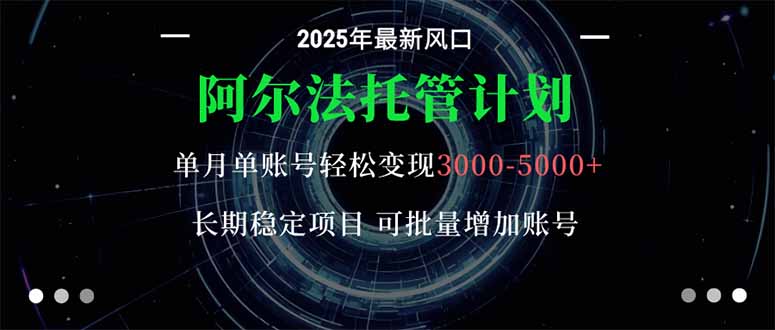 阿尔法托管计划 单账号月入3000-5000，长期稳定项目，新手小白轻松上手。网创项目-知识付费-在线课程-自媒体创业-网络副业-优利资源优利资源网