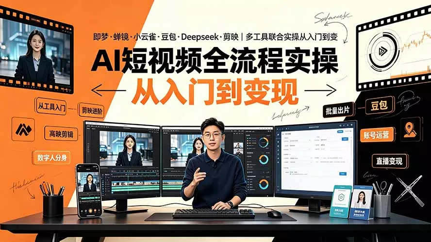 AI短视频全流程实操：即梦·蝉镜·小云雀·豆包·Deepseek·剪映｜多工具联合实操从入门到变现网创项目-知识付费-在线课程-自媒体创业-网络副业-优利资源优利资源网