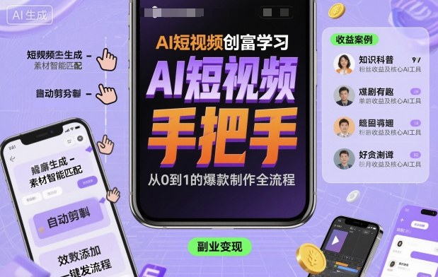 AI短视频创富学习，手把手教会你制作AI短视频网创项目-知识付费-在线课程-自媒体创业-网络副业-优利资源优利资源网