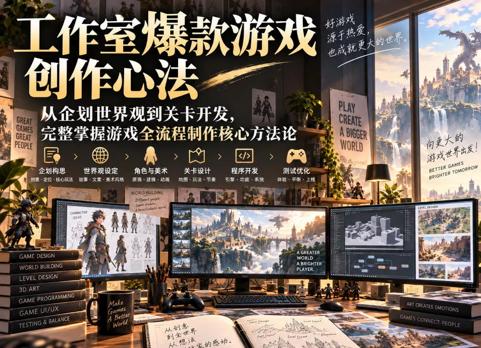 工作室爆款游戏创作心法｜从企划世界观到关卡开发，完整掌握游戏全流程制作核心方法论网创项目-知识付费-在线课程-自媒体创业-网络副业-优利资源优利资源网