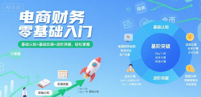 电商财务零基础入门，基础认知+基础实操+进阶突破，轻松掌握网创项目-知识付费-在线课程-自媒体创业-网络副业-优利资源优利资源网