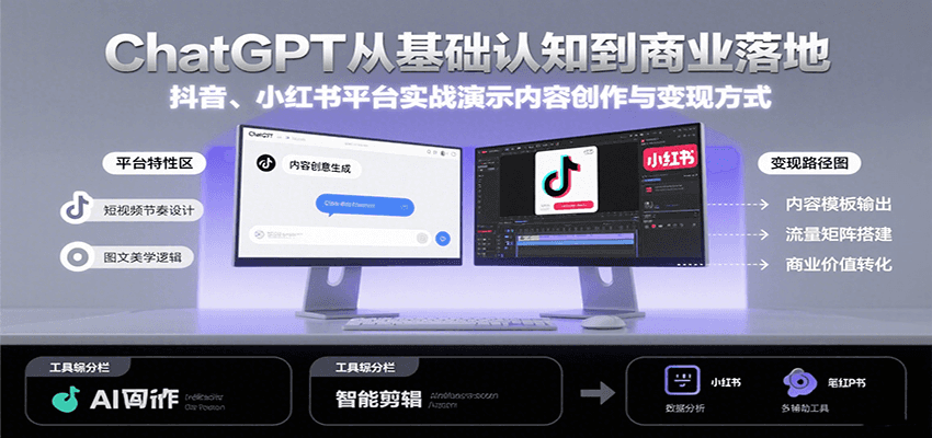 ChatGPT从基础认知到商业落地，实战演示抖音、小红书等平台的内容创作与变现网创项目-知识付费-在线课程-自媒体创业-网络副业-优利资源优利资源网