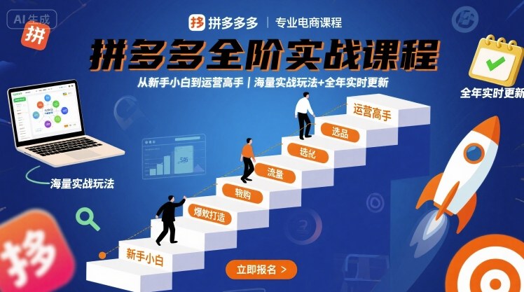 拼多多全阶实战课程，从新手小白到运营高手，海量实战玩法+全年实时更新【2025年10月更新】网创项目-知识付费-在线课程-自媒体创业-网络副业-优利资源优利资源网