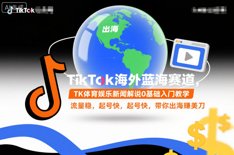TikTok海外蓝海赛道，TK体育娱乐新闻解说0基础入门教学，流量稳，起号快，带你出海賺美刀网创项目-知识付费-在线课程-自媒体创业-网络副业-优利资源优利资源网