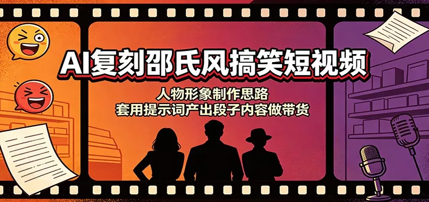 AI复刻邵氏风搞笑短视频：人物形象制作思路，套用提示词产出段子内容做带货网创项目-知识付费-在线课程-自媒体创业-网络副业-优利资源优利资源网