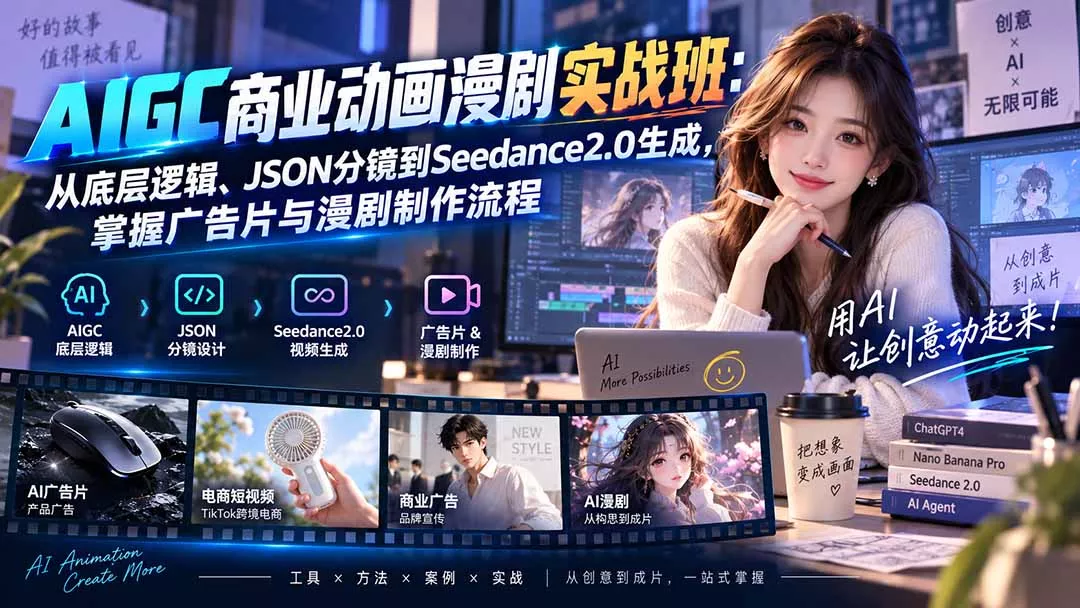 AIGC商业动画漫剧实战班-更新：从底层逻辑、JSON分镜到Seedance2.0生成，掌握广告片与漫剧制作流程网创项目-知识付费-在线课程-自媒体创业-网络副业-优利资源优利资源网