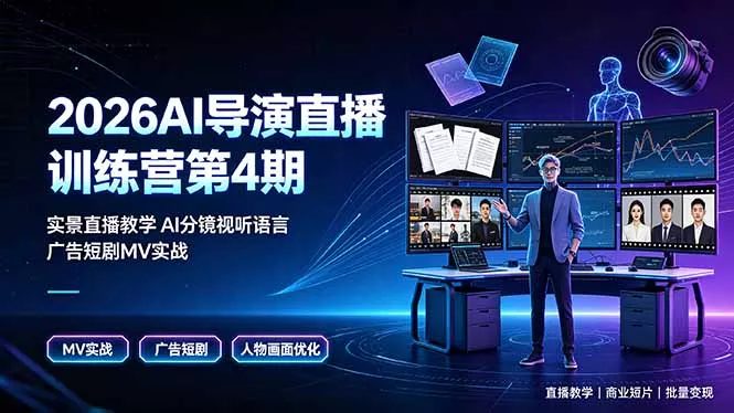 2026AI导演直播训练营第4期，实景直播教学AI分镜视听语言，广告短剧MV实战，解决人物画面崩坏痛点网创项目-知识付费-在线课程-自媒体创业-网络副业-优利资源优利资源网