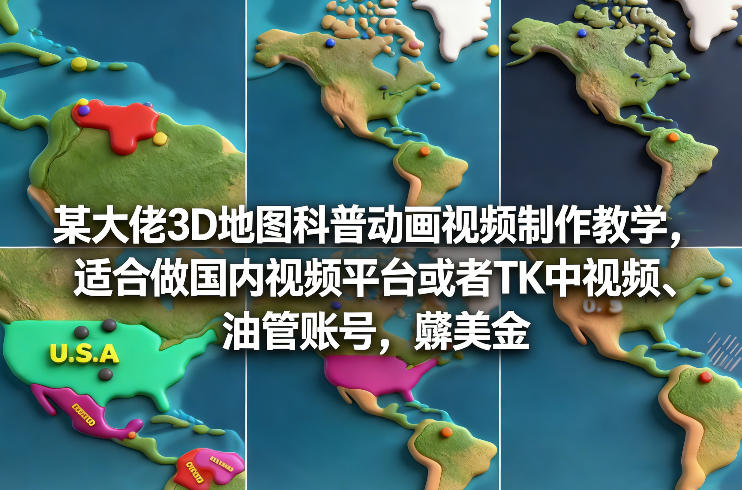 某大佬3D地图科普动画视频制作教学，适合做国内视频平台或者TK中视频、油管账号，賺美金网创项目-知识付费-在线课程-自媒体创业-网络副业-优利资源优利资源网