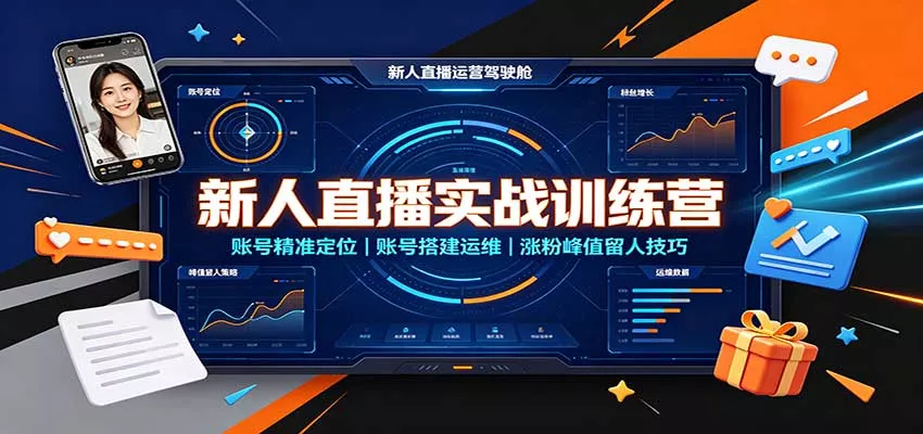 新人直播实战训练营：账号精准定位，账号搭建运维，涨粉峰值留人技巧网创项目-知识付费-在线课程-自媒体创业-网络副业-优利资源优利资源网