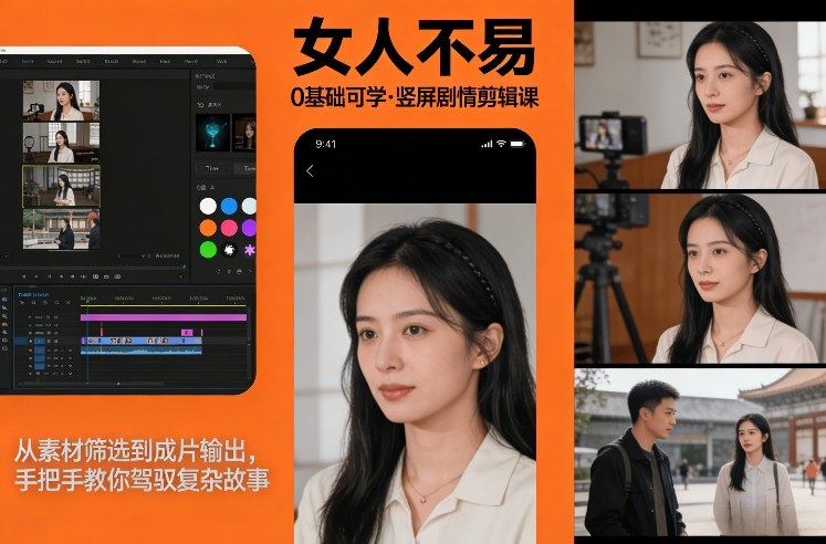 0基础可学！《女人不易》竖屏剧情剪辑课，从素材筛选到成片输出，手把手教你驾驭复杂故事网创项目-知识付费-在线课程-自媒体创业-网络副业-优利资源优利资源网