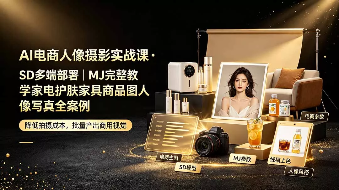 AI电商人像摄影实战课·SD多端部署｜MJ完整教学｜家电护肤家具商品图人像写真全案例网创项目-知识付费-在线课程-自媒体创业-网络副业-优利资源优利资源网