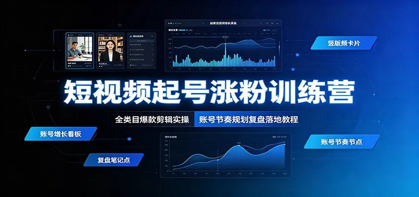 短视频起号涨粉训练营：全类目爆款剪辑实操，账号节奏规划复盘落地教程网创项目-知识付费-在线课程-自媒体创业-网络副业-优利资源优利资源网