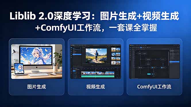 Liblib 2.0深度学习：图片生成+视频生成+ComfyUI工作流，一套课全掌握网创项目-知识付费-在线课程-自媒体创业-网络副业-优利资源优利资源网