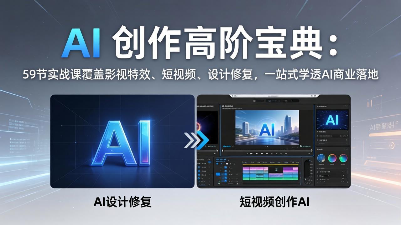 AI 创作高阶宝典：59节实战课覆盖影视特效、短视频、设计修复，一站式学透AI商业落地网创项目-知识付费-在线课程-自媒体创业-网络副业-优利资源优利资源网