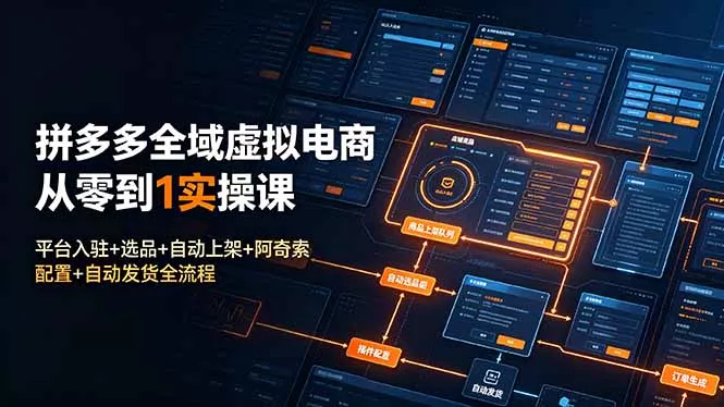 拼多多全域虚拟电商从零到1实操课：平台入驻+选品+自动上架+阿奇索配置+自动发货全流程网创项目-知识付费-在线课程-自媒体创业-网络副业-优利资源优利资源网