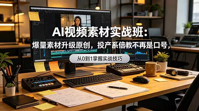 AI视频素材实战班：爆量素材升级原创，投产翻倍不再是口号，0-1系统教学实战落地网创项目-知识付费-在线课程-自媒体创业-网络副业-优利资源优利资源网