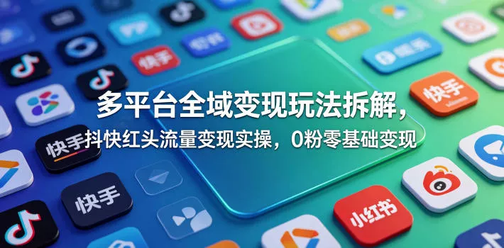 多平台全域变现玩法拆解，抖快红头流量变现实操，0粉零基础变现网创项目-知识付费-在线课程-自媒体创业-网络副业-优利资源优利资源网