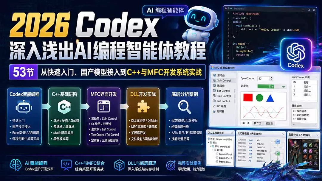 2026 Codex深入浅出AI编程智能体教程：53节从快速入门、国产模型接入到C++与MFC开发系统实战网创项目-知识付费-在线课程-自媒体创业-网络副业-优利资源优利资源网