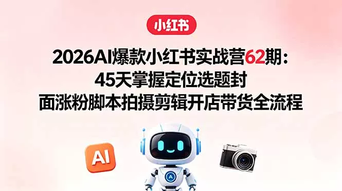 2026AI爆款小红书实战营62期：45天掌握定位选题封面涨粉脚本拍摄剪辑开店带货全流程网创项目-知识付费-在线课程-自媒体创业-网络副业-优利资源优利资源网