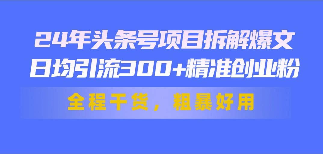 （11397期）24年头条号项目拆解爆文，日均引流300+精准创业粉，全程干货，粗暴好用网创项目-知识付费-在线课程-自媒体创业-网络副业-优利资源优利资源网