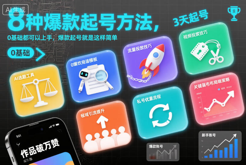 8种爆款起号方法，0基础都可以上手，爆款起号就是这样简单网创项目-知识付费-在线课程-自媒体创业-网络副业-优利资源优利资源网