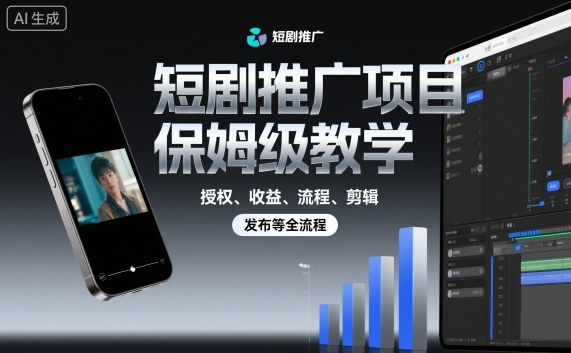 短剧推广项目保姆级教学，授权、收益、流程、剪辑，发布等全流程网创项目-知识付费-在线课程-自媒体创业-网络副业-优利资源优利资源网