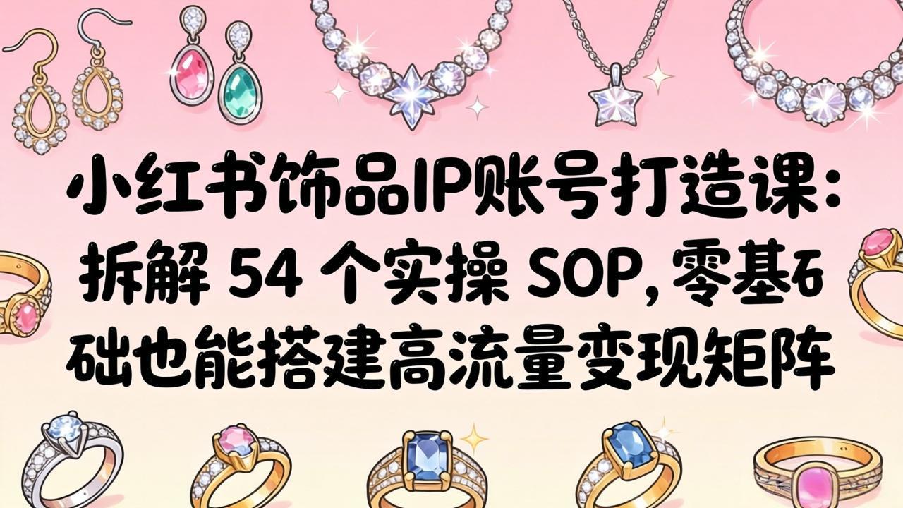 小红书饰品IP账号打造课：拆解 54 个实操 SOP，零基础也能搭建高流量变现矩阵网创项目-知识付费-在线课程-自媒体创业-网络副业-优利资源优利资源网