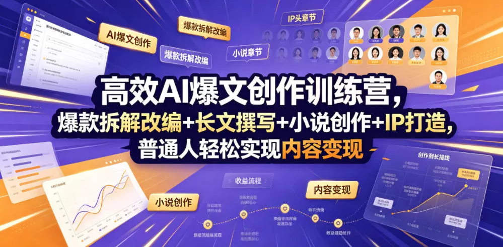 高效AI爆文创作训练营，爆款拆解改编+长文撰写+小说创作+IP打造，普通人轻松实现内容变现网创项目-知识付费-在线课程-自媒体创业-网络副业-优利资源优利资源网