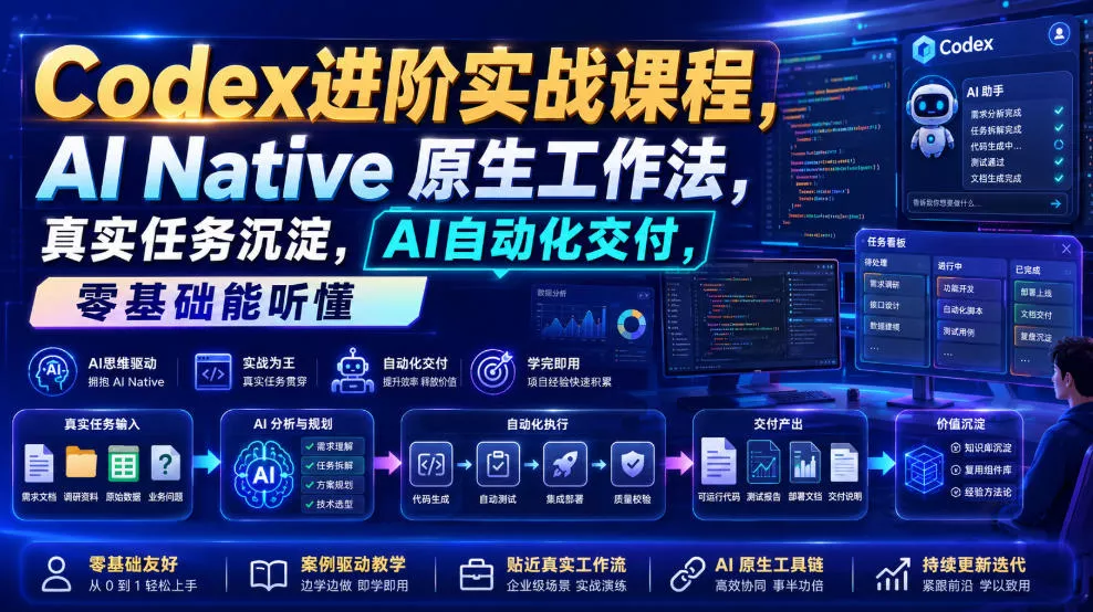 Codex进阶实战课｜AI Native原生工作法，22节真实任务落地，从配置到AI自动化交付全链路教程网创项目-知识付费-在线课程-自媒体创业-网络副业-优利资源优利资源网