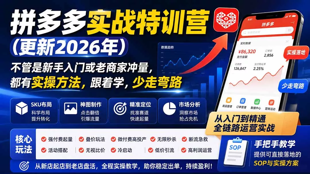 拼多多实战特训营(更新26年0822网创项目-知识付费-在线课程-自媒体创业-网络副业-优利资源优利资源网